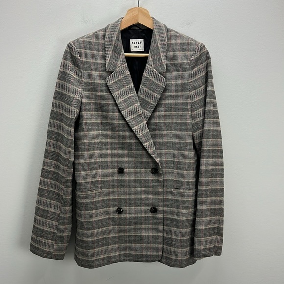 Aritzia Sunday Best Galt Blazer Gray Check Plaid Double Breasted Old Money Prep - Picture 1 of 10